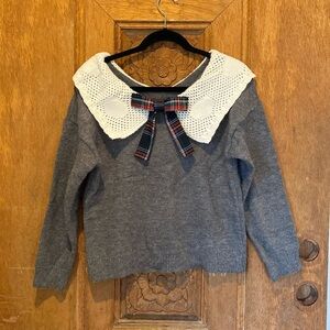 Pilgrim collar sweater gray white tartan plaid bow schoolgirl